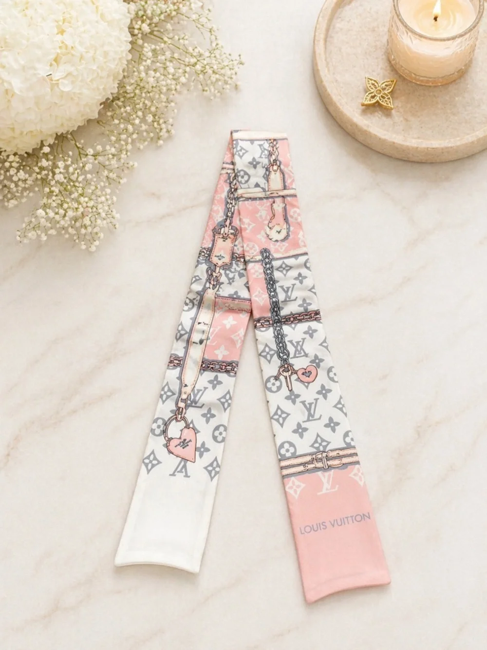 Louis Vuitton Monogram Confidential Bandeau Silk Scarf Pink